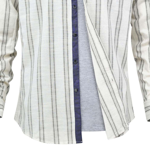 100% Cotton White Stripe Knit Casual <b>Shirt</b> for <b>Men</b> Stand Button <b>Floral</b> Design Breathable Poplin Fabric Regular Fit Summer OEM - Product Image 3