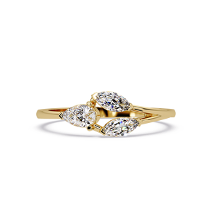Bague de fiançailles moderne en or jaune 14 carats avec trois diamants taille marquise, bijoux fins pour femmes - Product Image 2