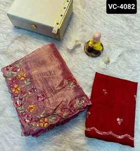 Indian Ethnic Wear Fancy Thread Sequence Work Sari con satén Banglory Blusa con blusa de trabajo completamente bordada para mujer - Product Image 6