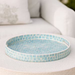 Gran oferta, bandeja de servicio de ratán azul, bandejas naturales hechas a mano con incrustaciones de nácar para desayuno de té y decoración del hogar - Product Image 2