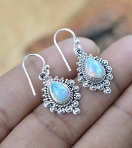 Ethiopian Opal Sterling Silver <b>Hook</b> <b>Earrings</b> Handmade Gemstone Pear Shape Jewelry Gift For Easter - Product Image 4