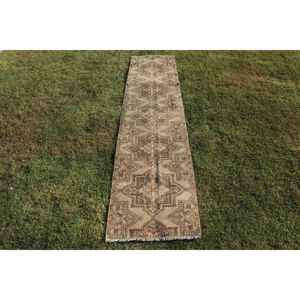 2,1x8,7 ft <b>Runner</b> Vintage Rug, Turkish Rug, Brown <b>Red</b> Striped Wool Rug - Product Image 1