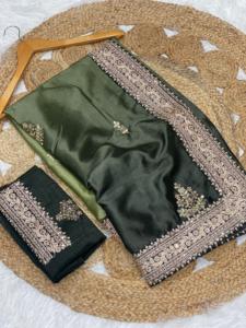 Vente chaude or soie écraser avec paillettes broderie Saree fabricant et fournisseur de l'inde à bas prix - Product Image 4