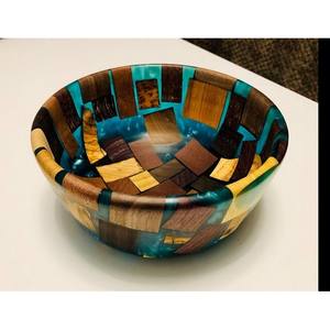 Tazón para Ensalada de Resina Epoxi y Madera de Alta Calidad, Moderno, con Estampado de Adhesivo Esmaltado en Madera de Mango, Vajilla de Madera para Servir Ensaladas - Product Image 4