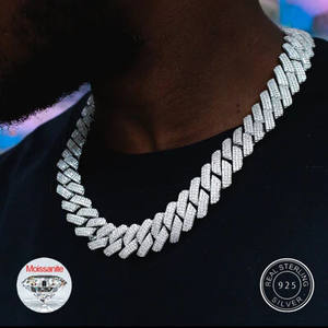 Joyería fina Plata de Ley 925 cadena de eslabones cubanos VVS Moissanite diamante 3 filas 15mm 20mm estilo Hip Hop collar pulsera oro - Product Image 3