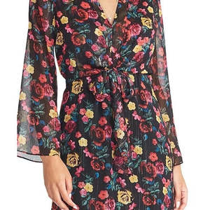 Vestido de Mujer Rachel Roy con Cintura Anudada y Estampado Floral, Talla Grande, Color Negro, Elegante, Tela de Chifón Translúcida, para Fiestas y Eventos Diurnos - Product Image 3