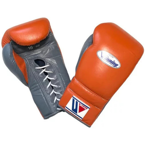 Gants de boxe à lacets Winning Orange Gris Cuir véritable de qualité supérieure Gants de boxe professionnels Entraînement Sparring 8oz 10oz 12oz - Product Image 1