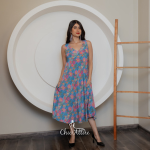 Bohème été brise imprimé fleuri sans manches a-ligne robe mi-longue poches latérales écologique à plusieurs niveaux date de mariage court lavable - Product Image 1