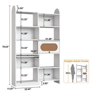 Estantería Grande Blanca de Madera con Armario de Almacenamiento y Cajones, Librería con Estantes Abiertos para el Hogar, Oficina o Sala de Estar - Product Image 6