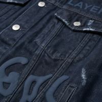 Veste en jean Y2K personnalisée 14oz délavée à l'acide pour homme, avec impression en relief, broderie effet vieilli, coupe ample, style streetwear, coupe-vent, écologique