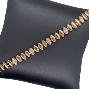 Solid 14kt Yellow <b>Gold</b> Vintage Style Chain Bracelet Soft White Diamond Pyramid Fashionable Zinc Alloy Statement Piece for Women - Product Image 1