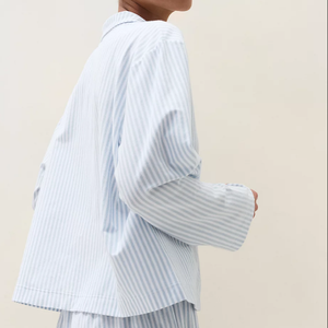 Conjunto de Pijama para Mujer <span class=keywords><strong>con</strong></span> Rayas Verticales Azul Claro, Cuello Camisero, Manga Larga, Pantalones Holgados, para el Hogar - Product Image 4