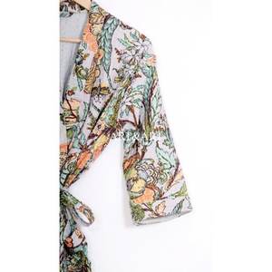 Floral Printed Vintage Kantha Kimono <b>Robe</b> Jacket for <b>Women</b> Summer Casual Front Open Lace Design 100% Cotton Breathable Quick <b>Dry</b> - Product Image 6