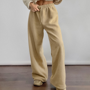Women's Winter Warm <b>Sherpa</b> Athletic Sweatpants <b>Jogger</b> Fleece Fluffy Plush Wide Legs Elastic Waist 100% Cotton Pants with Pockets - Product Image 4