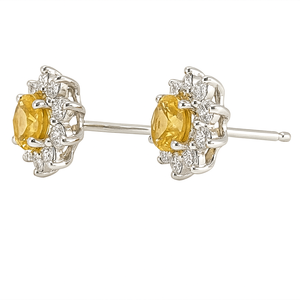 Pendientes de Plata de Ley con Citrino en Forma de Girasol, Chapados en Rodio, Corte de 5 mm, Engaste de Puntas, para Niñas y Mujeres, Románticos, para Boda, Compromiso - Product Image 3