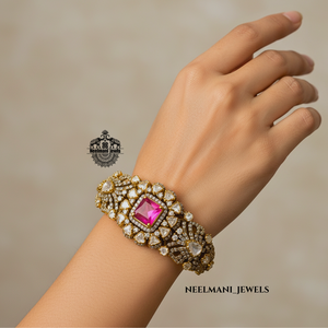 Pink and Green Moissanite Stone Mossitate Polki <b>Bracelet</b> and Bangle - Product Image 3
