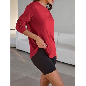 Nueva llegada de lujo de manga larga cuello redondo hombro pendiente sólido cómodo Casual mujer sudadera de algodón de Bangladesh - Product Image 3