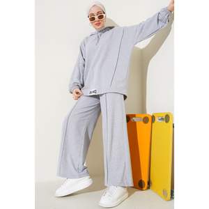 ชุด2ชิ้นเสื้อฮู้ดตราสัญลักษณ์บาลานจ์เสื้อ165เด็กผู้ชายสีเทาแบบลำลอง - Product Image 1