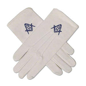 Guantes masónicos de algodón blanco, bordados a mano, dorados y rojos, logotipo de ala de 32 grados - Product Image 3