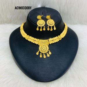 Designer Indian Style African Gold Plated Charm Necklace Set for Nigerian <b>Bridal</b> and Party Wear Fashion - Product Image 4