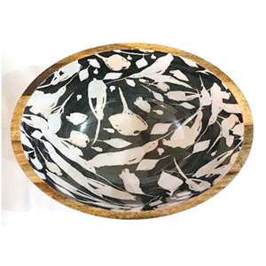 Bol à fruits et à collation en bois de manguier fait à la main jetable et biodégradable résistant à la chaleur avec intérieur en émail imprimé - Product Image 4