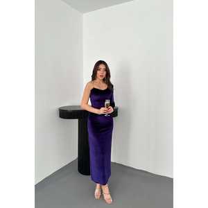 Robe fourreau asymétrique violette ornée de strass à taille naturelle pour la vente en gros - Product Image 6