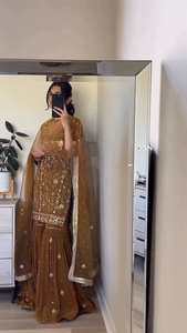 Latest Indian Embroidered Stitched Sharara Gharara Kurti <b>Set</b> Georgette Fabric Gorgeous Pakistani Designer Party Ethnic Wear 3 - Product Image 6