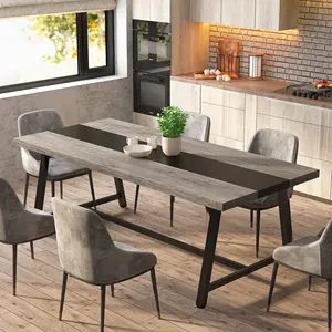 Tribesigns 70.87 inch Rectangular Wood Kitchen Dining Table with Strong Metal Frame for 8 People