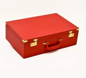 Direct Factory Metal Trunk Box Set of 2 Red color Metal Decorative and Storage Trunks box Jewelry box