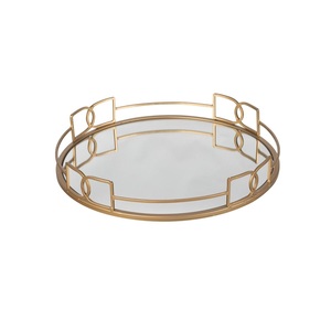 Bandeja de metal con espejo de estilo antiguo para exhibir perfumes, decoración del hogar y estilismo de tocador con detalles artesanales ornamentados - Product Image 1