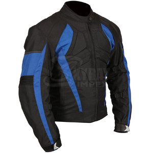 Blouson de moto pour homme noir et bleu, manches longues, coupe-vent, toutes saisons, vêtements de course - Product Image 5