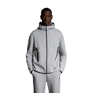 Survêtement personnalisé en tissu polaire 100% coton de haute qualité pour hommes, sweat à capuche à fermeture éclair, côtelé de haute qualité d'occasion - Product Image 1