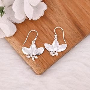 Plain Silver Jewellery 925 <b>Fine</b> Sterling Silver <b>Earrings</b> Jewelry Wholesaler Lotus Designer <b>Dangle</b> <b>Earring</b> For Girls - Product Image 5