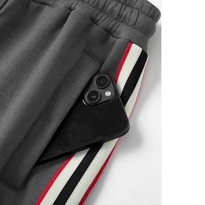 ชุดวอร์มเล่นกีฬาสำหรับผู้ชายเสื้อวอร์มผ้าฟลีซสองชิ้นมีแถบด้านข้างสำหรับฝึกซ้อมและฟิตเนสสีเทา - Product Image 4