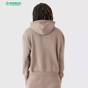 Ensemble de survêtement décontracté pour homme, beige, à capuche, manches longues, couleur unie, coupe ample, 2 pièces (sweat-shirt et pantalon) avec cordon de serrage - Product Image 4