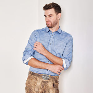 Chemise à carreaux traditionnelle pour homme 100 % coton à manches longues avec fermeture boutonnée, poche poitrine et broderie tissée sur le col, style western, collection automne - Product Image 4