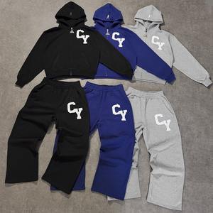 Conjunto Deportivo de Felpa Gruesa Personalizado, 100% Algodón, Informal para Hombre, con Apliques, Logotipo Bordado, Diseño Holgado - Product Image 1