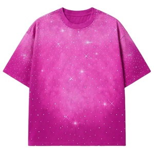 Custom Acid Wash Rhinestone T-shirt 100% Cotton Soft Breathable Fabric New Trendy <b>Design</b> Oversized <b>Star</b> Pattern Front Graphic - Product Image 1