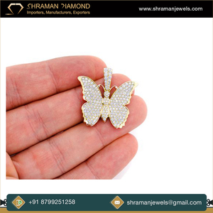 Collier tendance pour femmes, bijoux fantaisie, personnalisé, en argent 925 plaqué or, pendentif papillon, diamant de laboratoire brillant, style hip-hop - Product Image 2