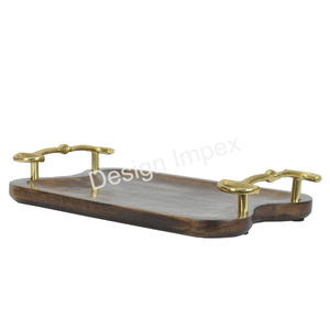 Super petit déjeuner utilise un plateau de service en bois avec poignées de cheval Plateau unique Table écologique Plateaux décoratifs en bois - Product Image 2