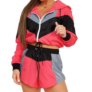 Conjunto cortavientos de color, conjunto de cintura elástica de manga corta, conjunto de pantalones cortos cortavientos de diseño caliente para mujer, ropa de verano 2026 - Product Image 2