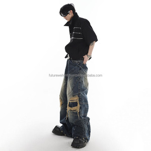 กางเกงยีนส์ทรงฮิปฮอปทรงหลวมสำหรับผู้ชายกางเกงยีนส์ระบายอากาศได้ดีขนาดใหญ่ออกแบบได้ตามต้องการ - Product Image 6