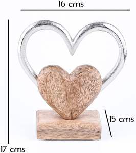 Fabrication OEM, figurine à deux cœurs, cadeau de la Saint-Valentin, décoration de mariage, métal argenté et bois, tailles personnalisées - Product Image 6
