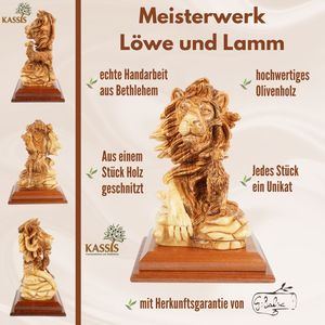 Escultura tallada a mano "León y Cordero" – símbolo de paz, hecha de madera de olivo (30 cm) - Product Image 5