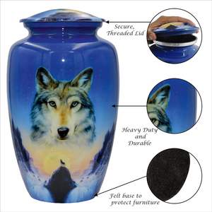 Loups hurlant à la lune, Urne funéraire personnalisée Loup bleu, Urne funéraire avec sac en velours (grand) - Product Image 5