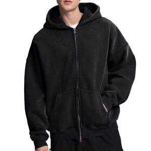 OEM Wholesale Winter High Quality Vintage <b>Grey</b> Drop Shoulder Embroidery Heavyweight Stone Acid Wash Digital Zip-Up Hoodie for - Product Image 1