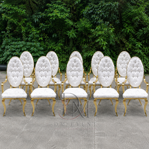 Luxury Tufted Oval Arm Back Gold Stainless Steel Wedding <b>Chair</b> with White Cushion for Wedding and Banquet Events Event Seating - Product Image 2