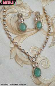 INDIAN TRADITIONAL and <b>FASHIONABLE</b> COPPER <b>JEWELLERY</b> BRIDAL WEDDING <b>JEWELLERY</b> SET for WOMEN EARRINGS and NECKLACE SET - Product Image 4