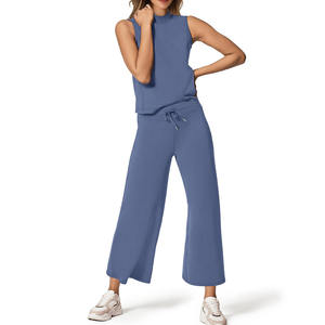 Algodón Poliéster vintage lavado liso Fabricantes al aire libre esencial Pullover básicos Fleece algodón mezclado 2 piezas conjunto mujeres - Product Image 1