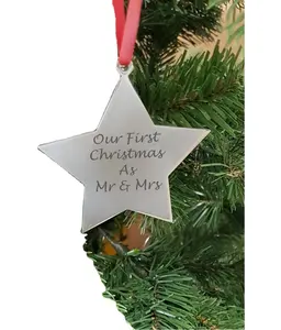 Metal Silver Christmas Tree Topper Decoration Merry Christmas Metal Star Hanging Ornaments - Product Image 1